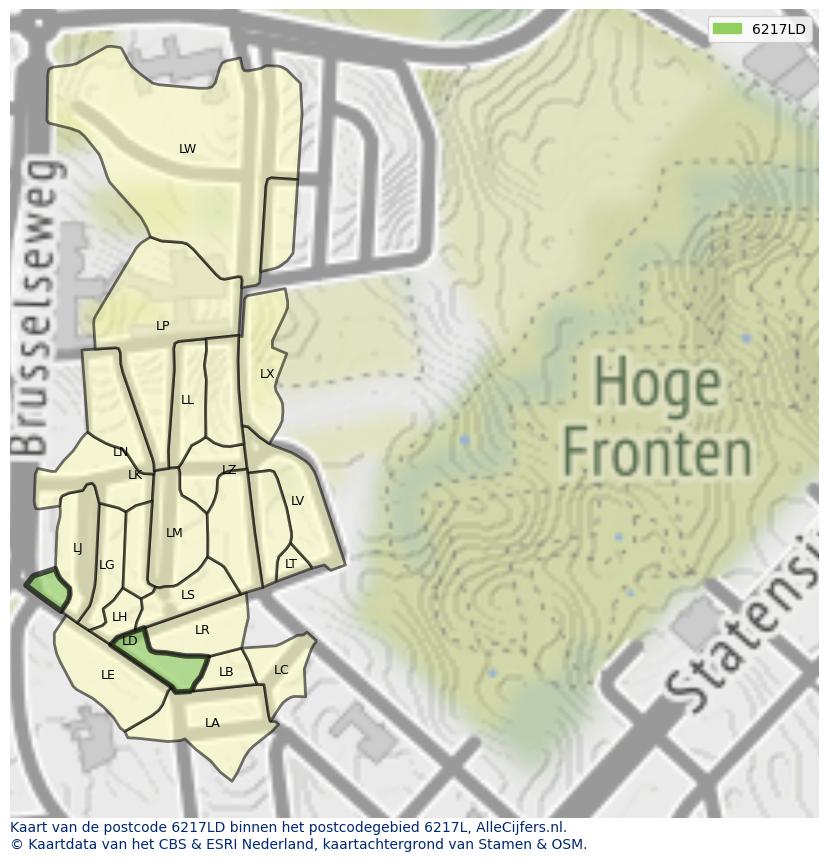 Afbeelding van het postcodegebied 6217 LD op de kaart.
