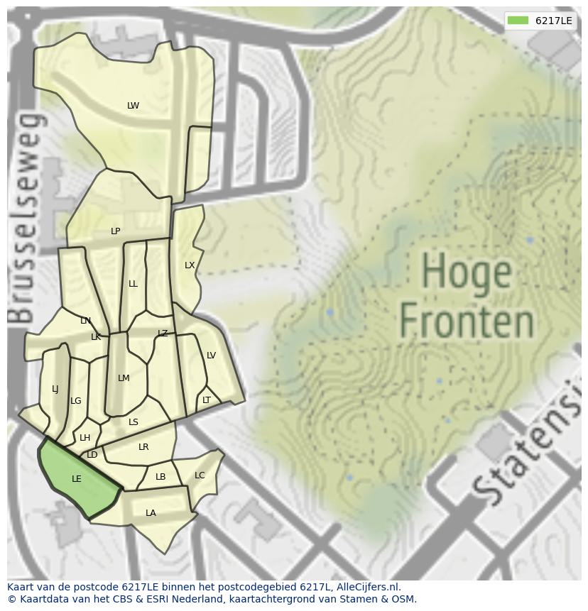Afbeelding van het postcodegebied 6217 LE op de kaart.
