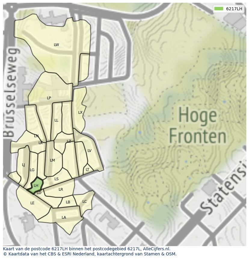 Afbeelding van het postcodegebied 6217 LH op de kaart.