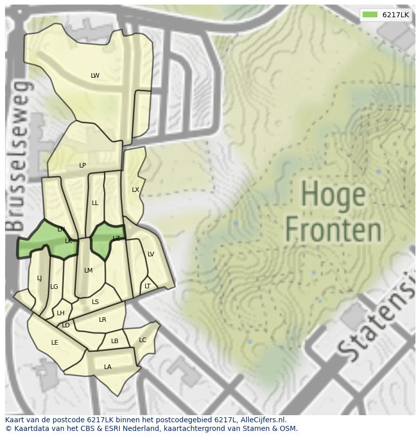 Afbeelding van het postcodegebied 6217 LK op de kaart.