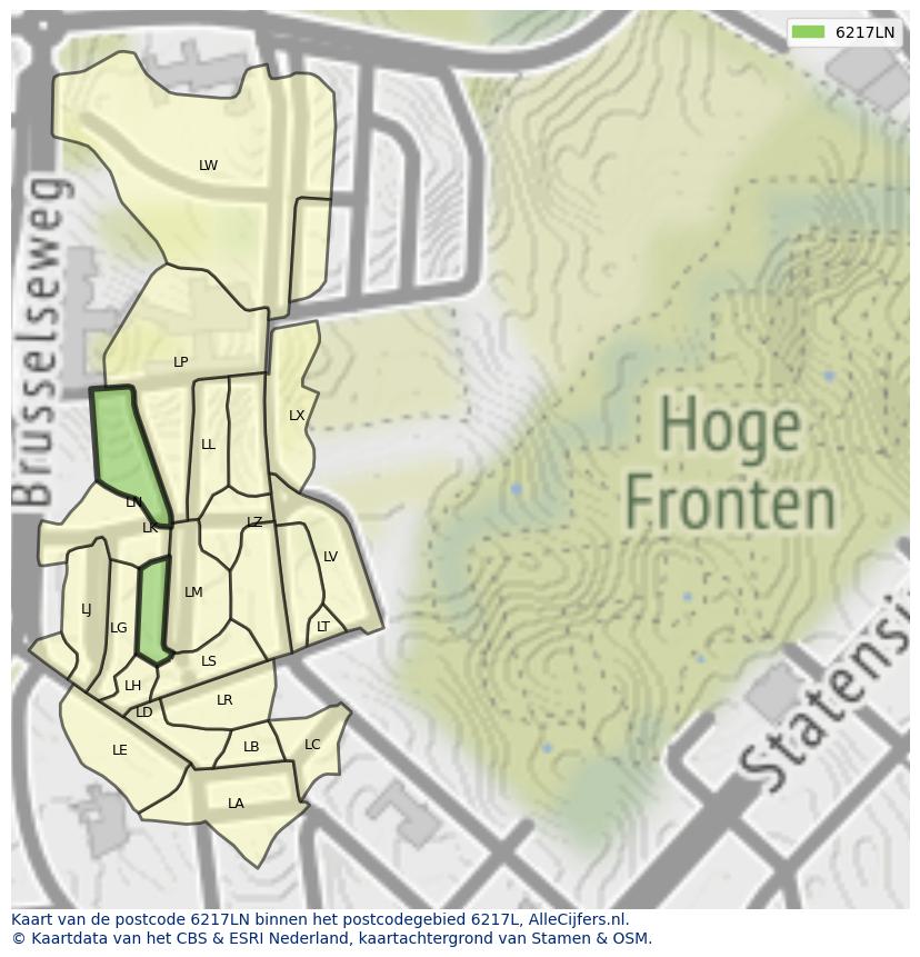 Afbeelding van het postcodegebied 6217 LN op de kaart.