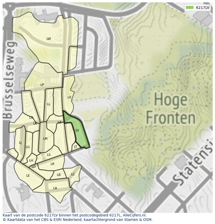 Afbeelding van het postcodegebied 6217 LV op de kaart.