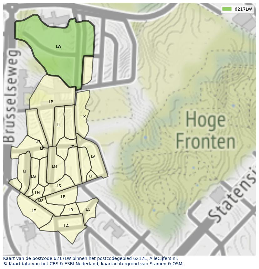 Afbeelding van het postcodegebied 6217 LW op de kaart.