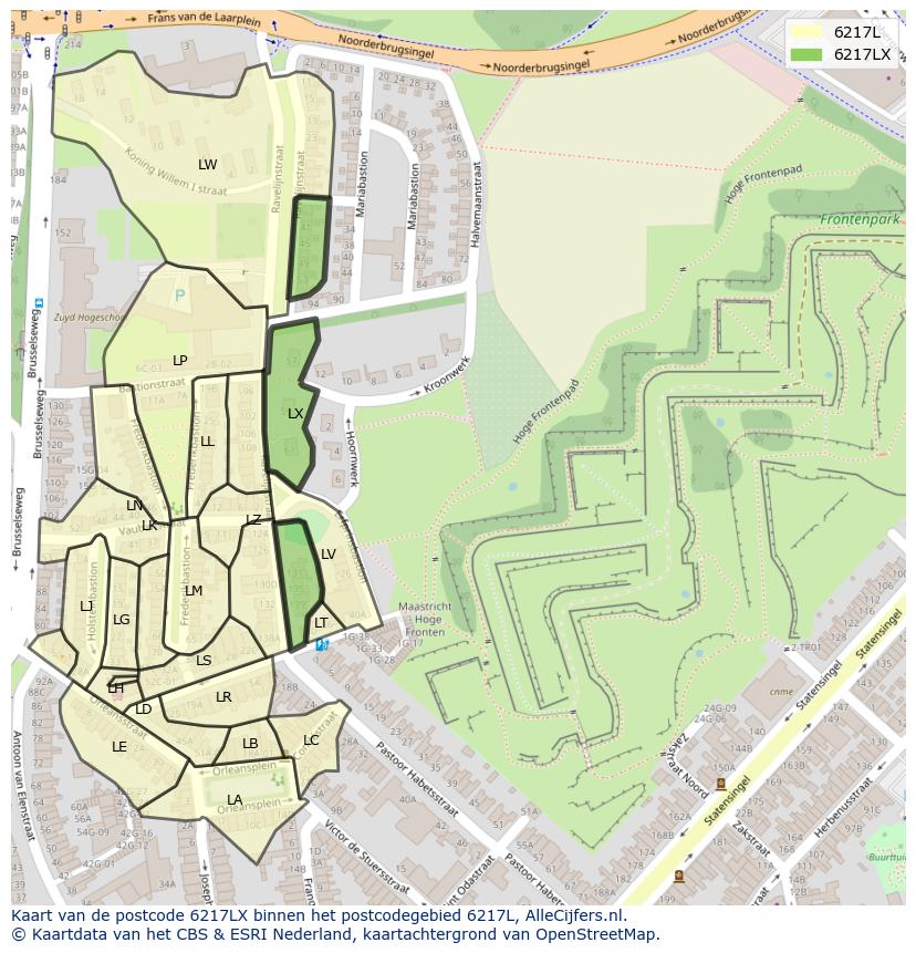 Afbeelding van het postcodegebied 6217 LX op de kaart.