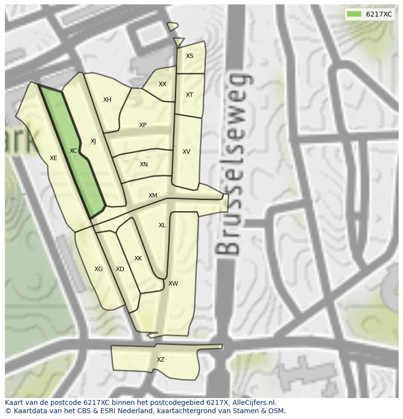 Afbeelding van het postcodegebied 6217 XC op de kaart.