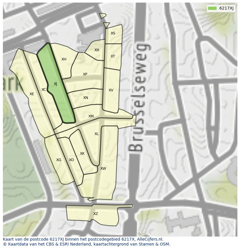 Afbeelding van het postcodegebied 6217 XJ op de kaart.