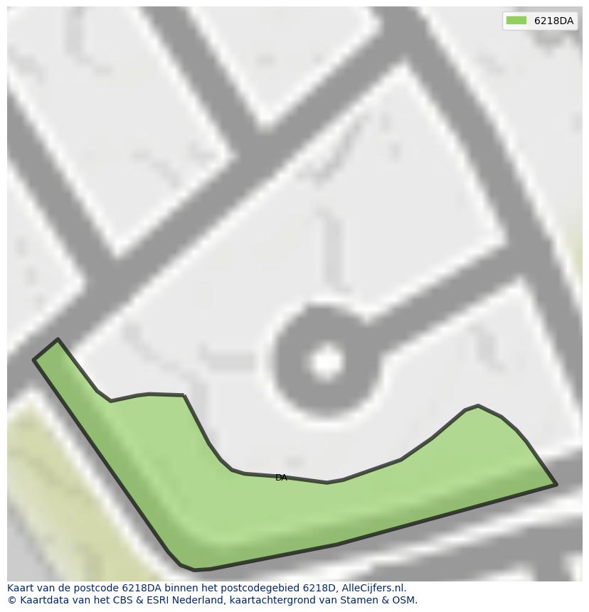 Afbeelding van het postcodegebied 6218 DA op de kaart.