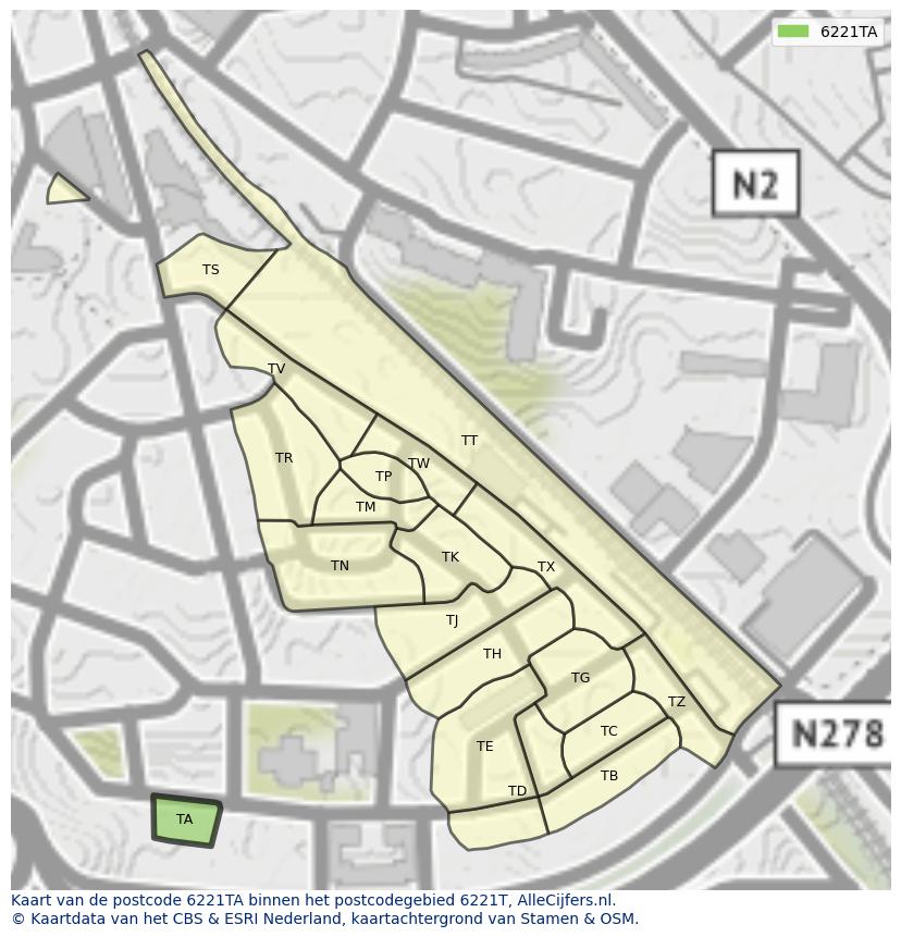 Afbeelding van het postcodegebied 6221 TA op de kaart.