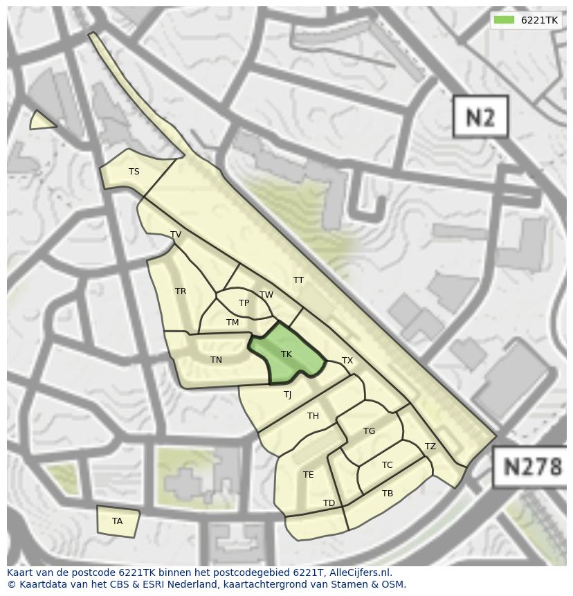 Afbeelding van het postcodegebied 6221 TK op de kaart.