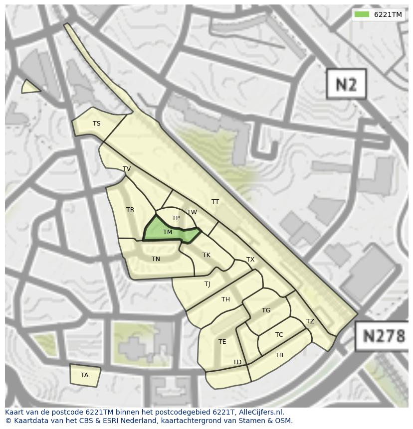 Afbeelding van het postcodegebied 6221 TM op de kaart.