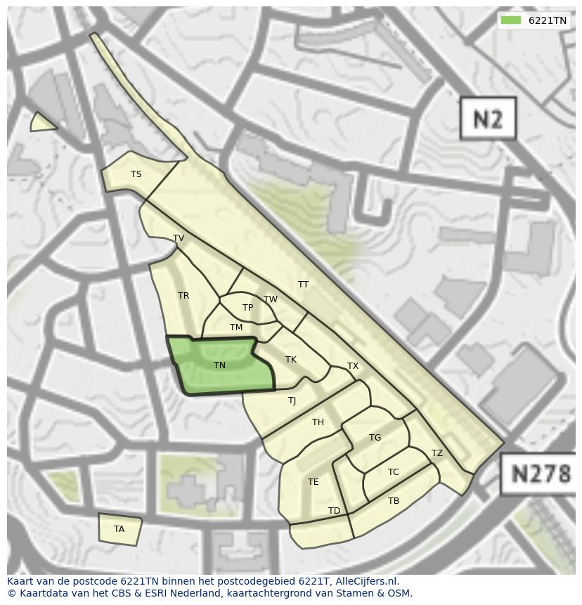 Afbeelding van het postcodegebied 6221 TN op de kaart.