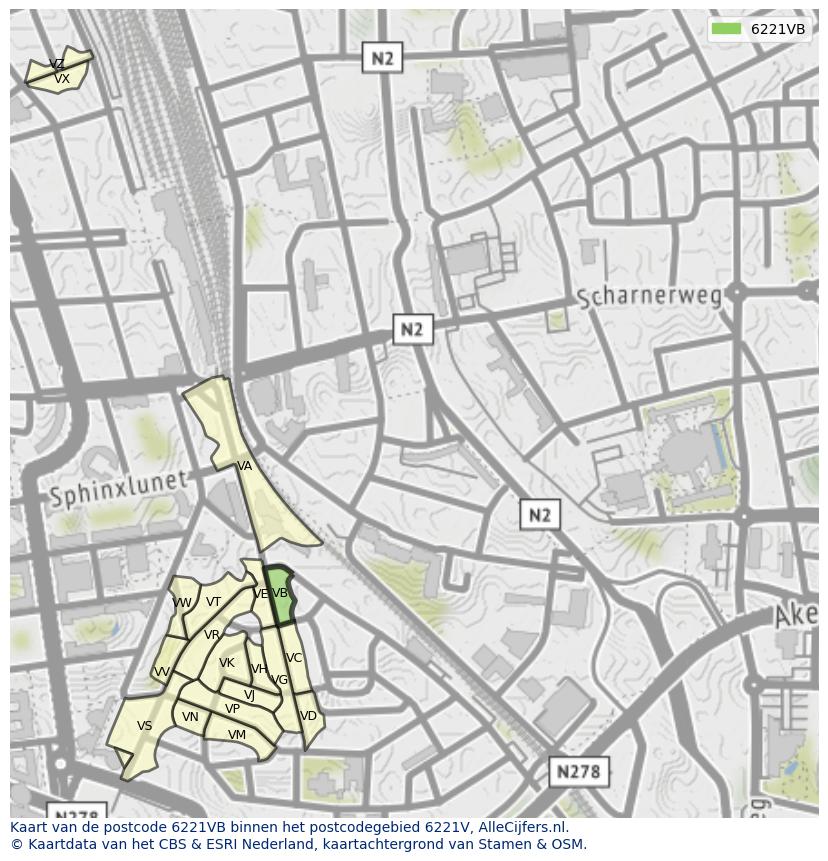 Afbeelding van het postcodegebied 6221 VB op de kaart.