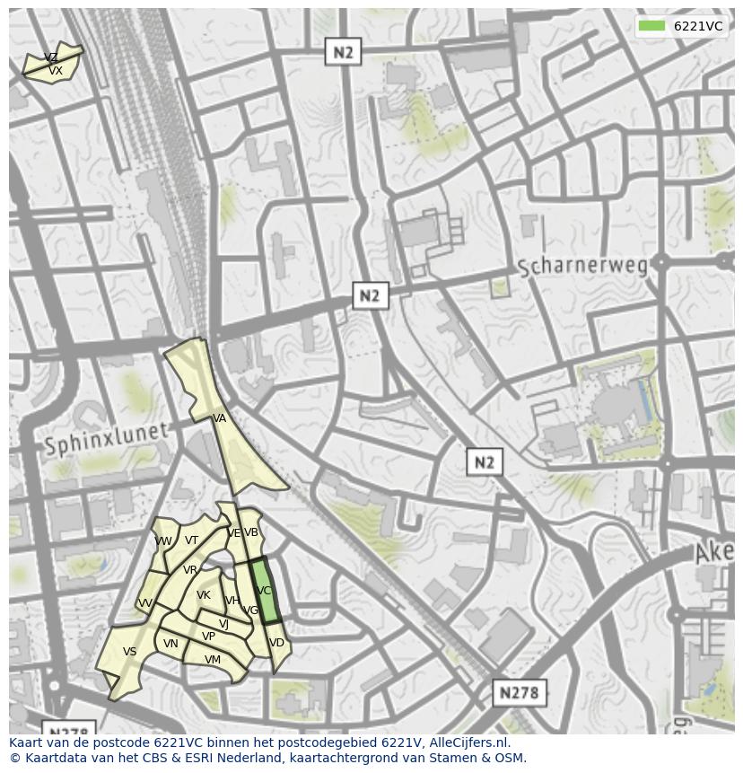 Afbeelding van het postcodegebied 6221 VC op de kaart.