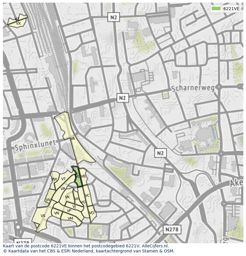 Afbeelding van het postcodegebied 6221 VE op de kaart.