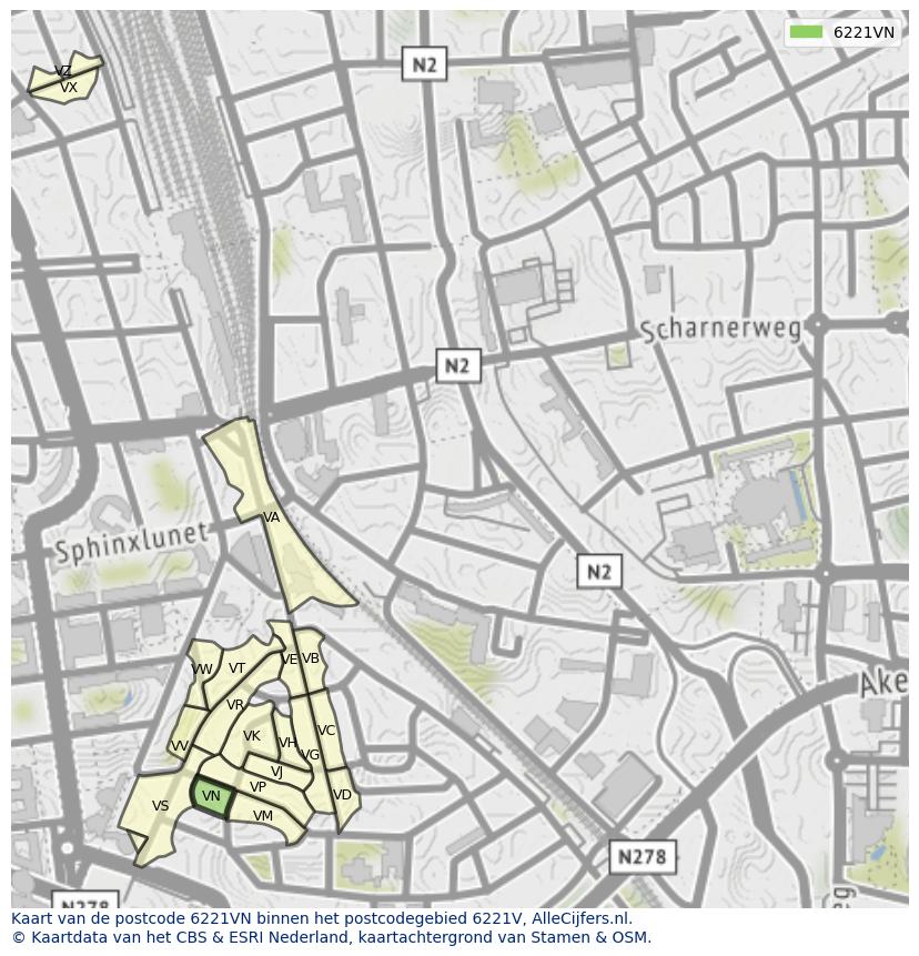 Afbeelding van het postcodegebied 6221 VN op de kaart.