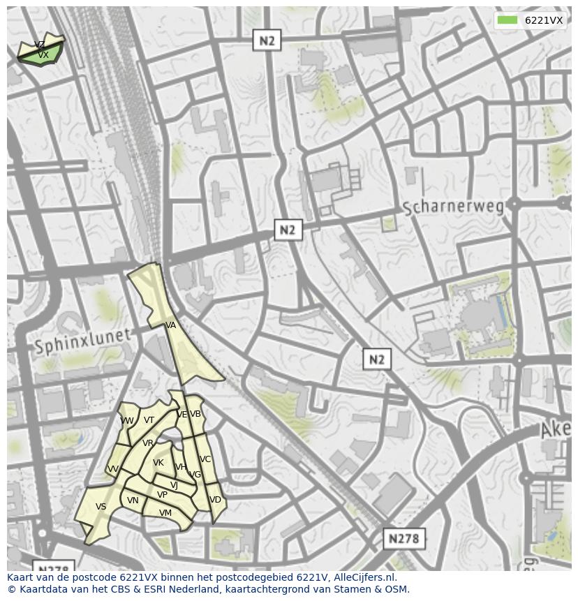 Afbeelding van het postcodegebied 6221 VX op de kaart.