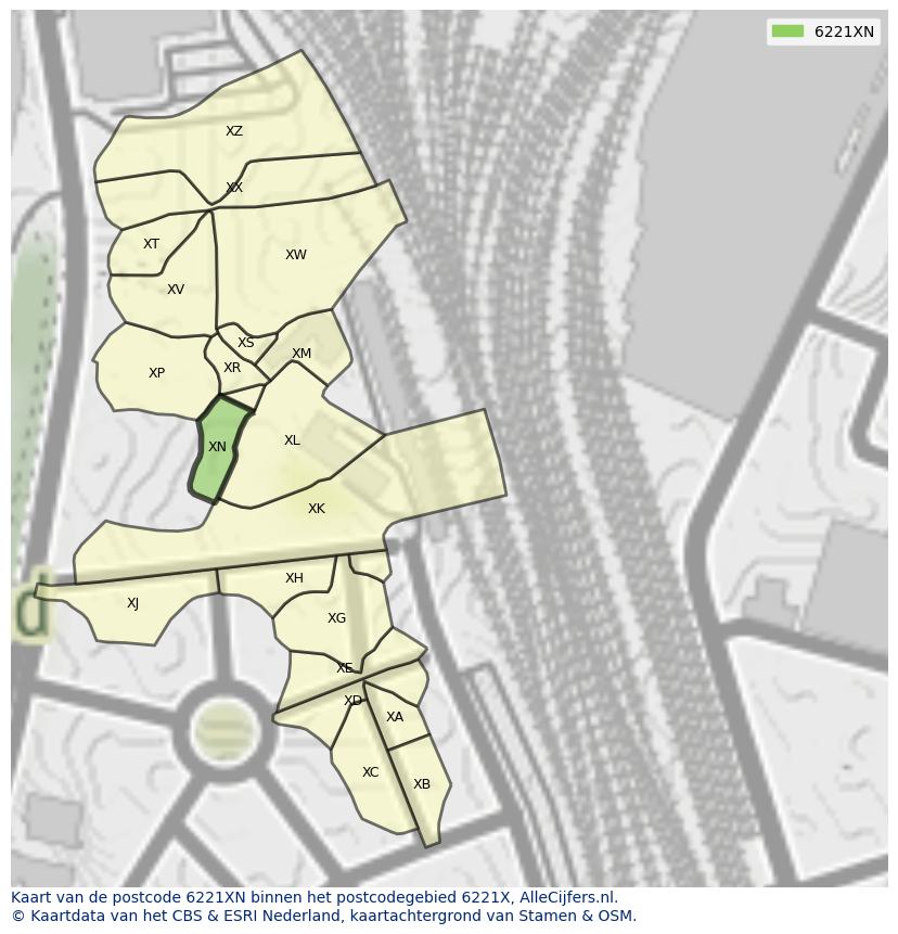 Afbeelding van het postcodegebied 6221 XN op de kaart.