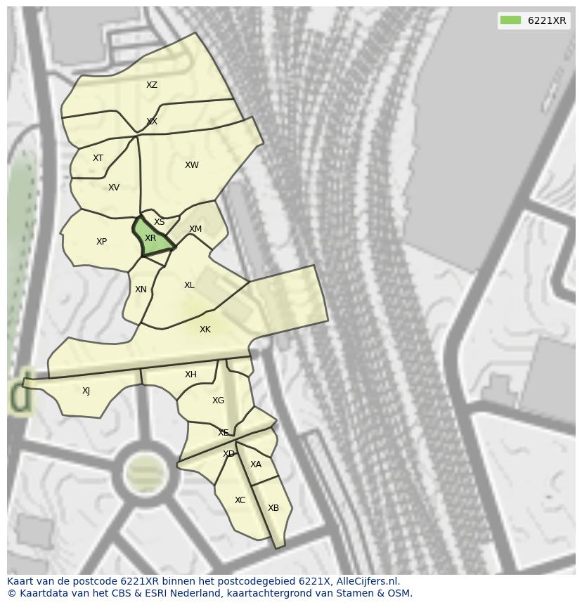 Afbeelding van het postcodegebied 6221 XR op de kaart.