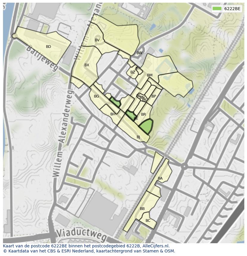 Afbeelding van het postcodegebied 6222 BE op de kaart.