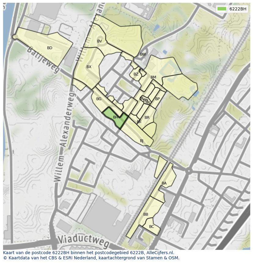 Afbeelding van het postcodegebied 6222 BH op de kaart.