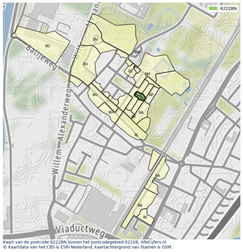 Afbeelding van het postcodegebied 6222 BN op de kaart.