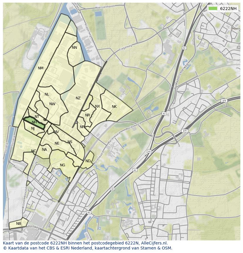 Afbeelding van het postcodegebied 6222 NH op de kaart.