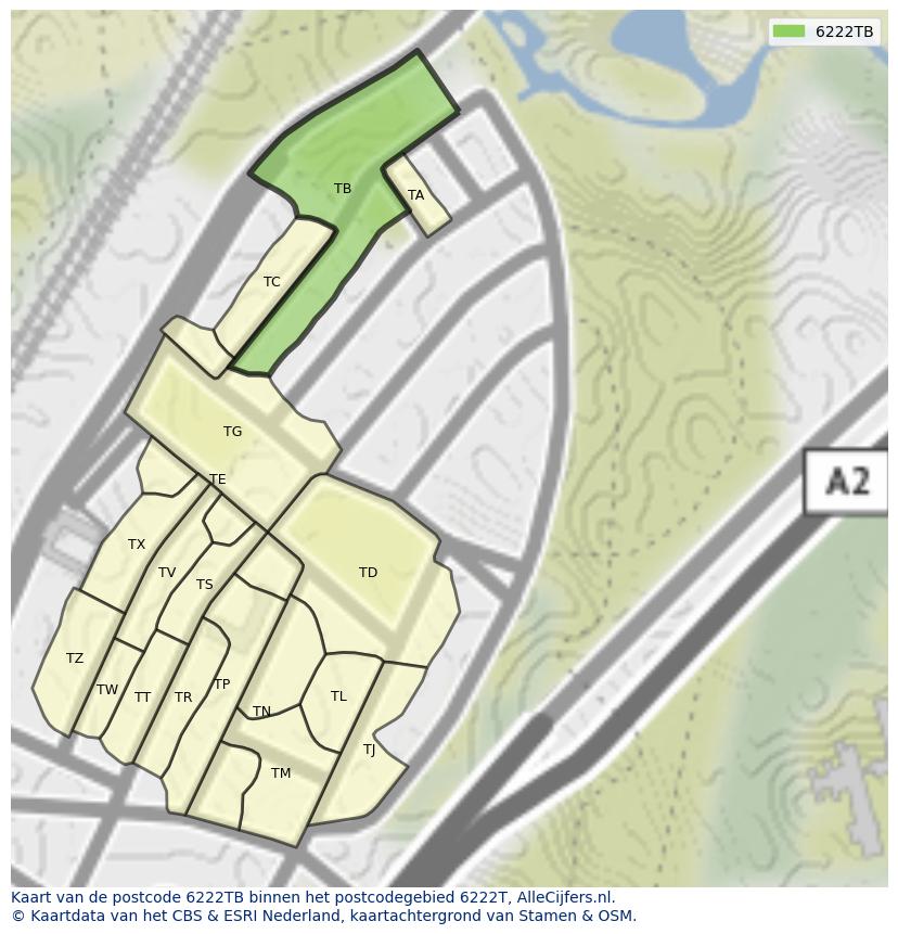 Afbeelding van het postcodegebied 6222 TB op de kaart.