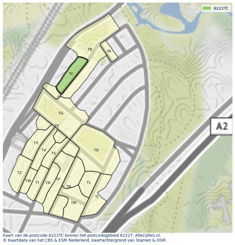 Afbeelding van het postcodegebied 6222 TC op de kaart.