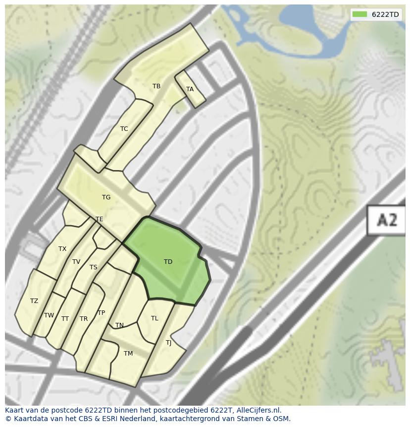 Afbeelding van het postcodegebied 6222 TD op de kaart.