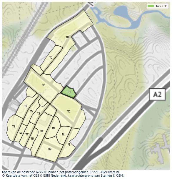 Afbeelding van het postcodegebied 6222 TH op de kaart.