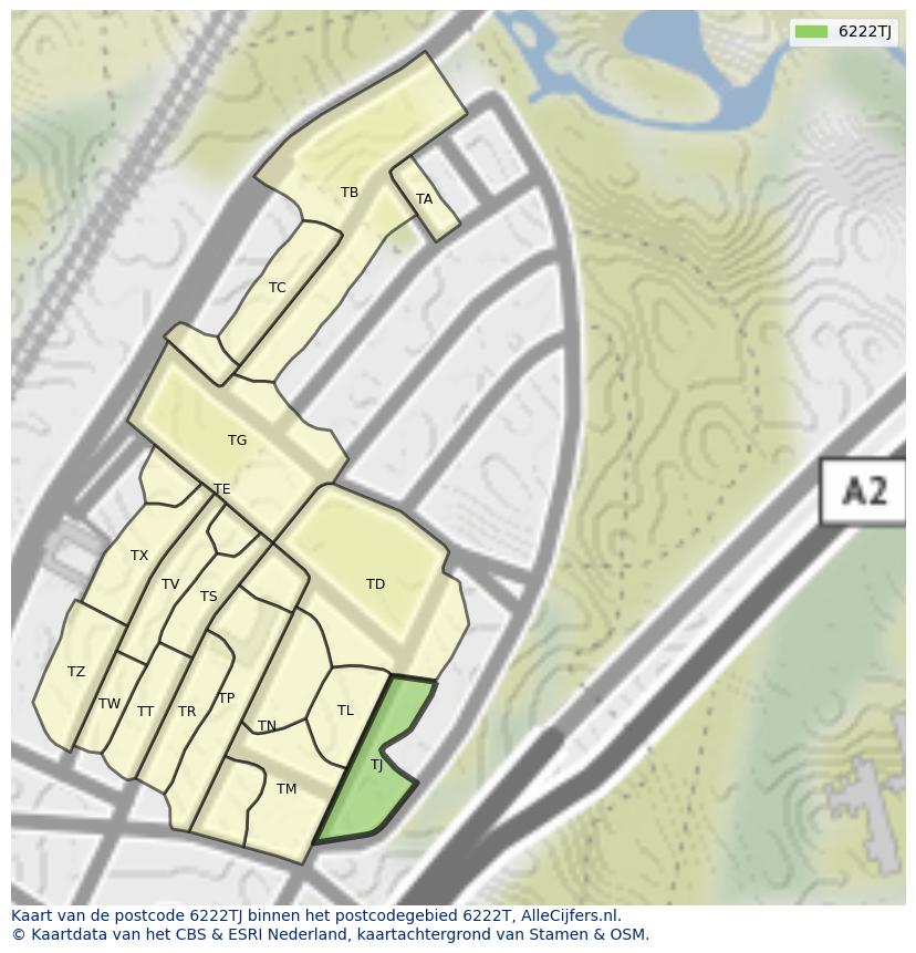 Afbeelding van het postcodegebied 6222 TJ op de kaart.