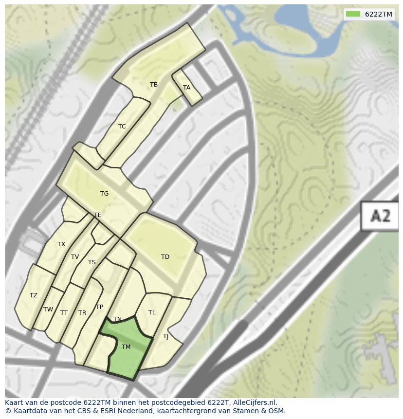 Afbeelding van het postcodegebied 6222 TM op de kaart.