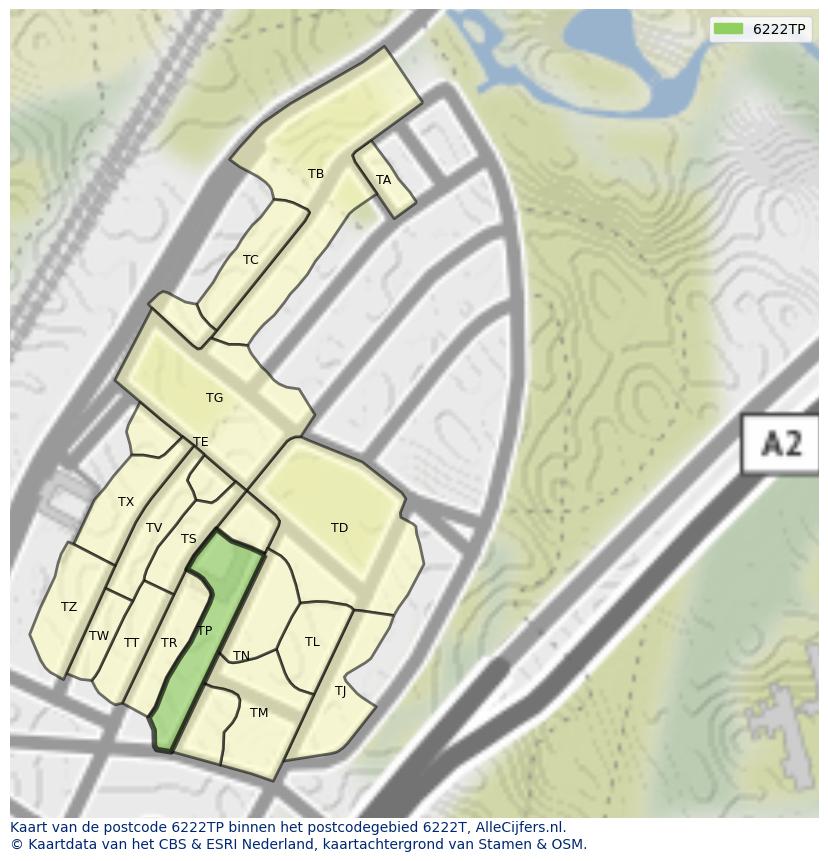 Afbeelding van het postcodegebied 6222 TP op de kaart.