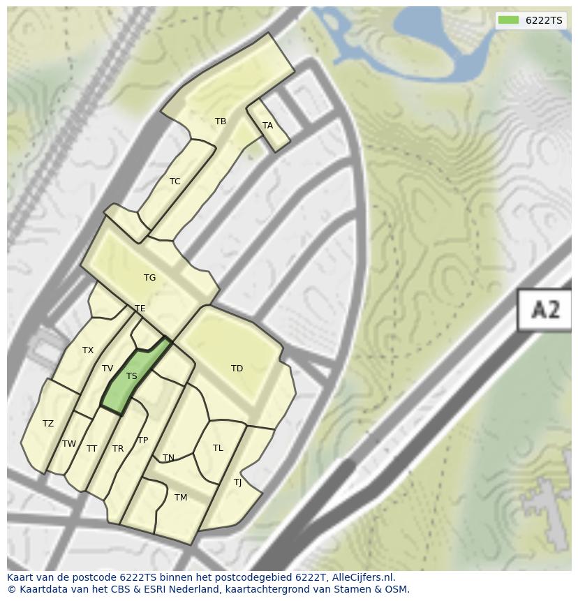 Afbeelding van het postcodegebied 6222 TS op de kaart.
