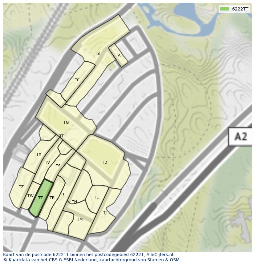 Afbeelding van het postcodegebied 6222 TT op de kaart.