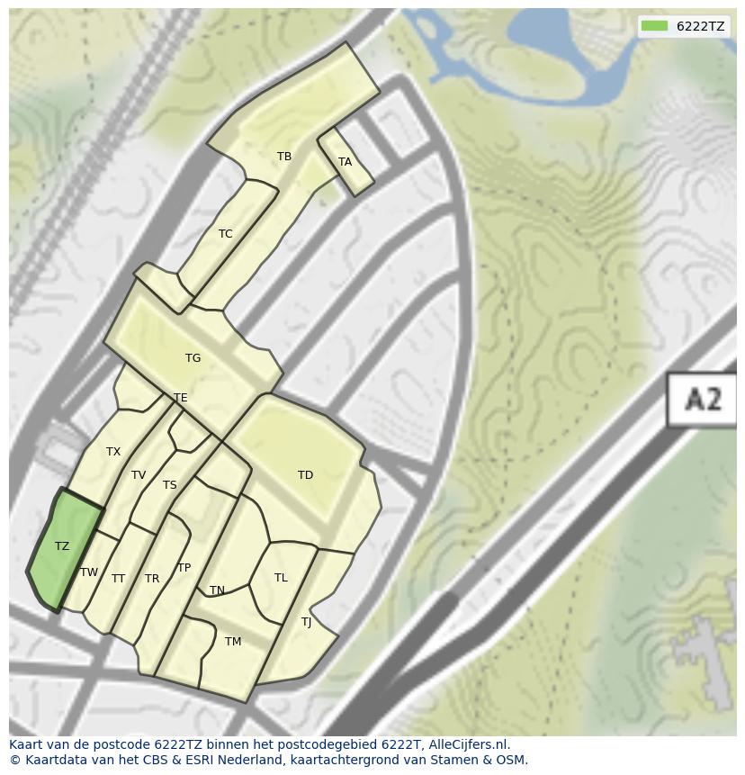 Afbeelding van het postcodegebied 6222 TZ op de kaart.