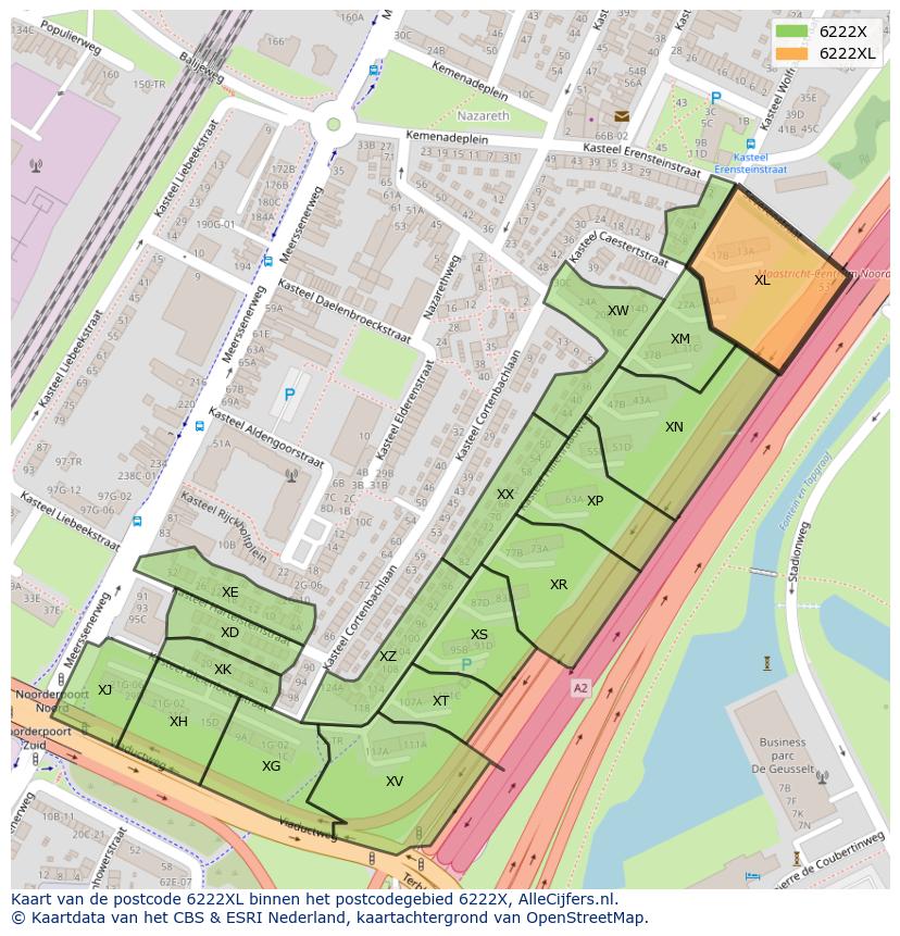 Afbeelding van het postcodegebied 6222 XL op de kaart.