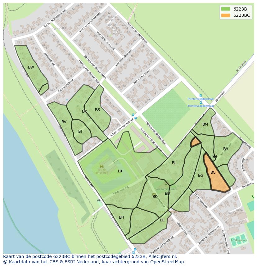 Afbeelding van het postcodegebied 6223 BC op de kaart.