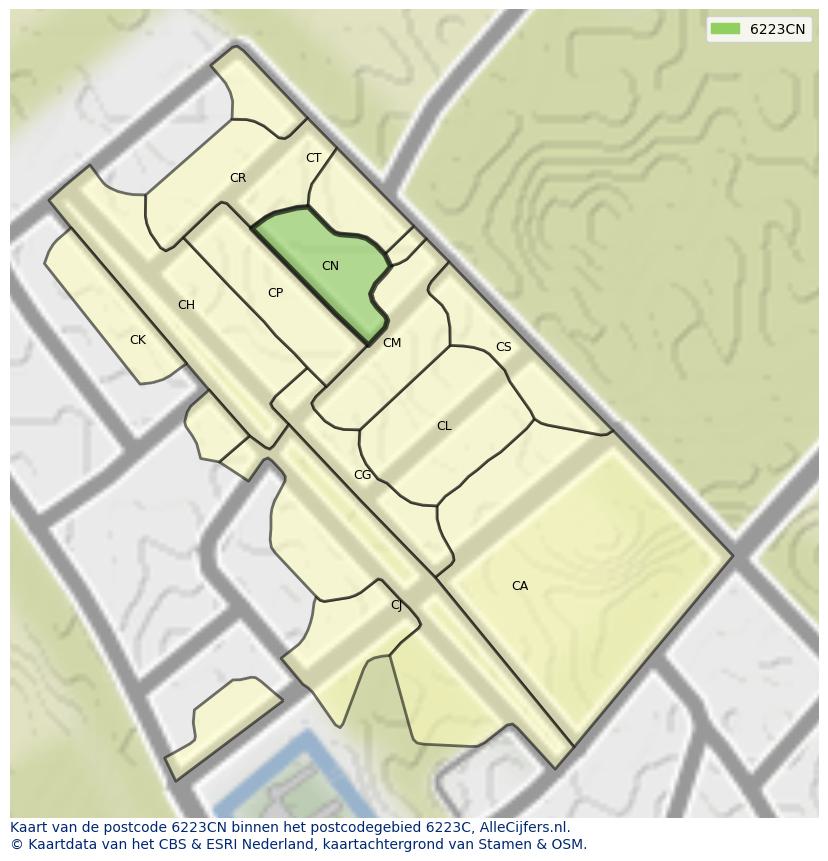 Afbeelding van het postcodegebied 6223 CN op de kaart.