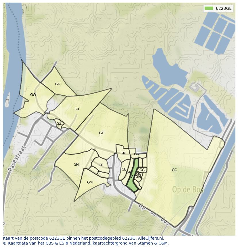 Afbeelding van het postcodegebied 6223 GE op de kaart.