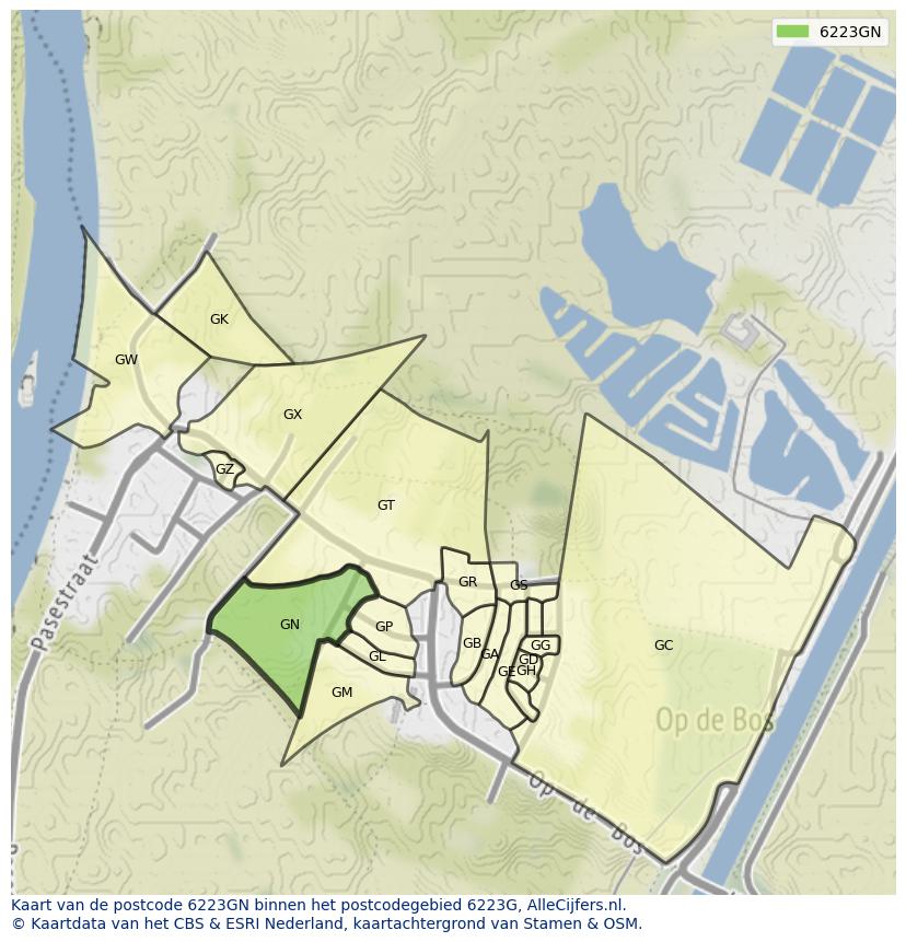 Afbeelding van het postcodegebied 6223 GN op de kaart.
