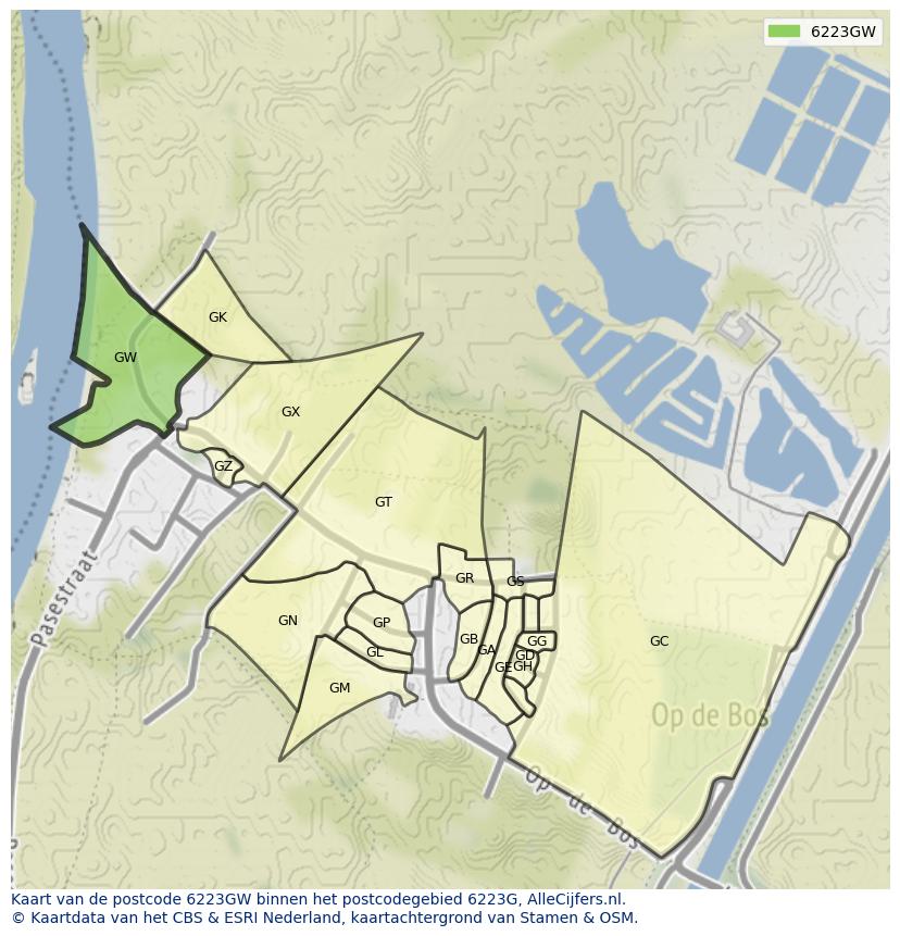 Afbeelding van het postcodegebied 6223 GW op de kaart.