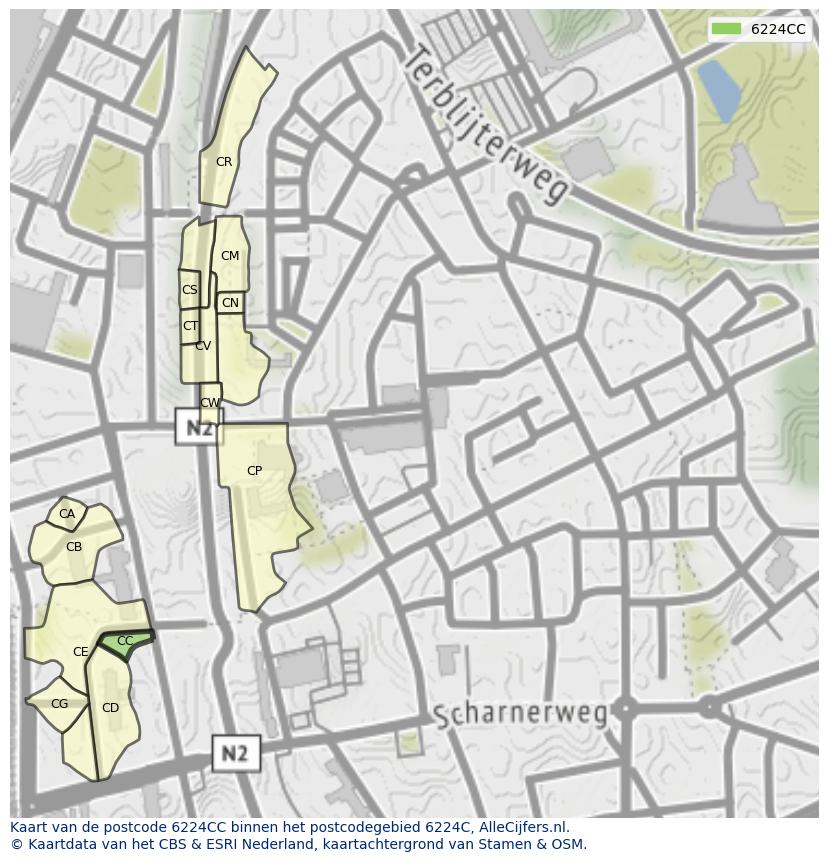 Afbeelding van het postcodegebied 6224 CC op de kaart.