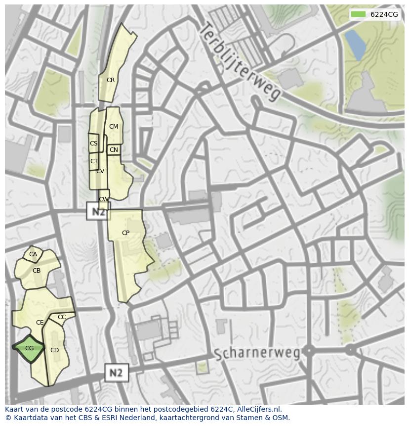 Afbeelding van het postcodegebied 6224 CG op de kaart.