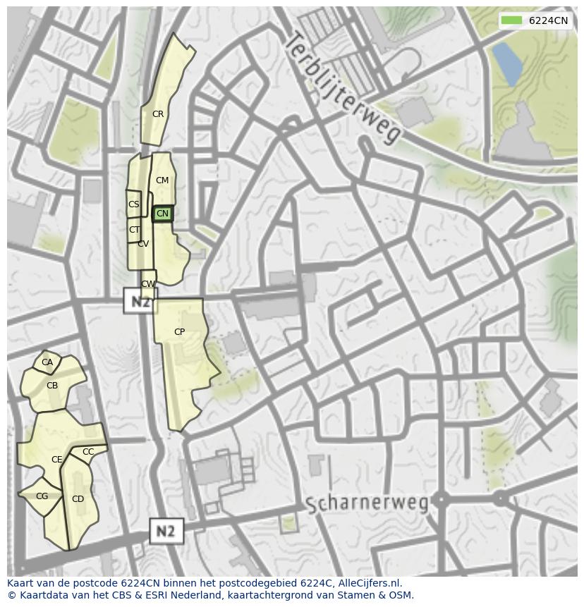 Afbeelding van het postcodegebied 6224 CN op de kaart.