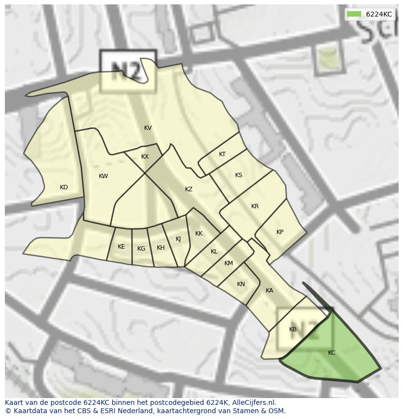 Afbeelding van het postcodegebied 6224 KC op de kaart.
