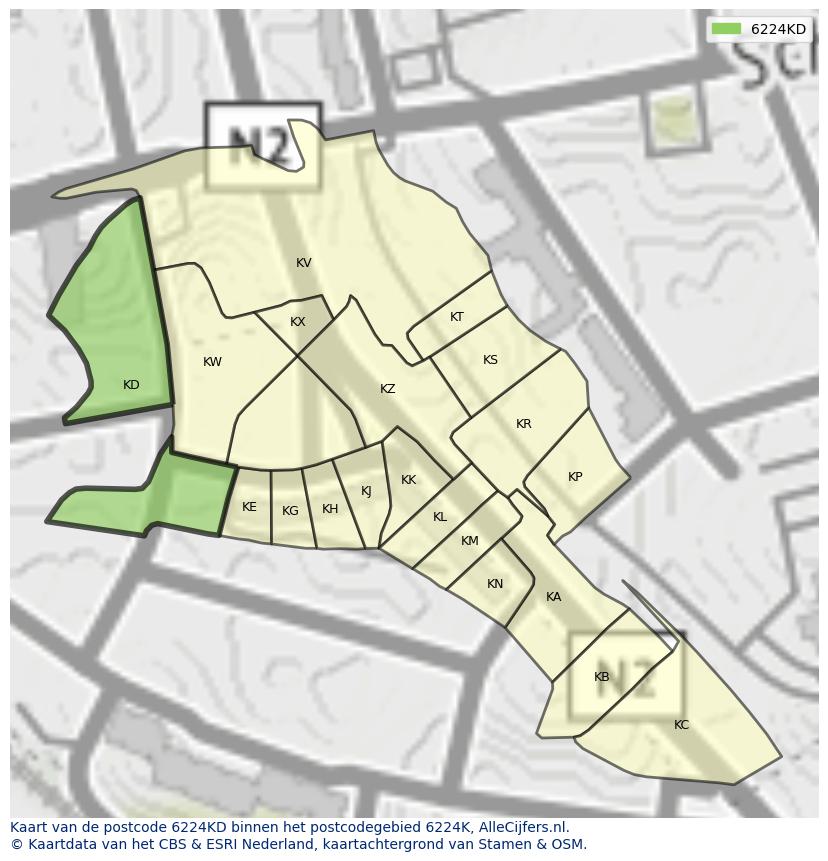 Afbeelding van het postcodegebied 6224 KD op de kaart.