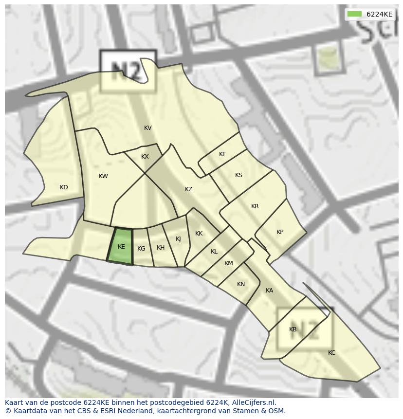 Afbeelding van het postcodegebied 6224 KE op de kaart.