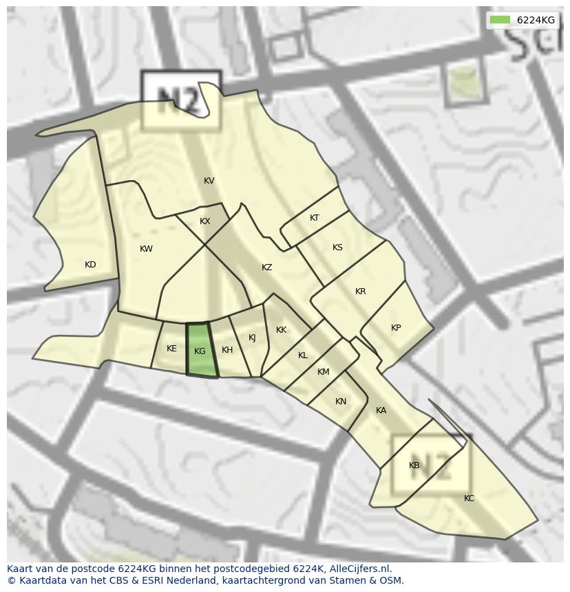 Afbeelding van het postcodegebied 6224 KG op de kaart.