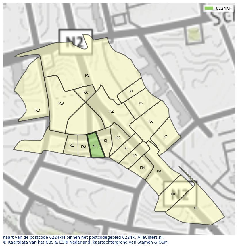 Afbeelding van het postcodegebied 6224 KH op de kaart.